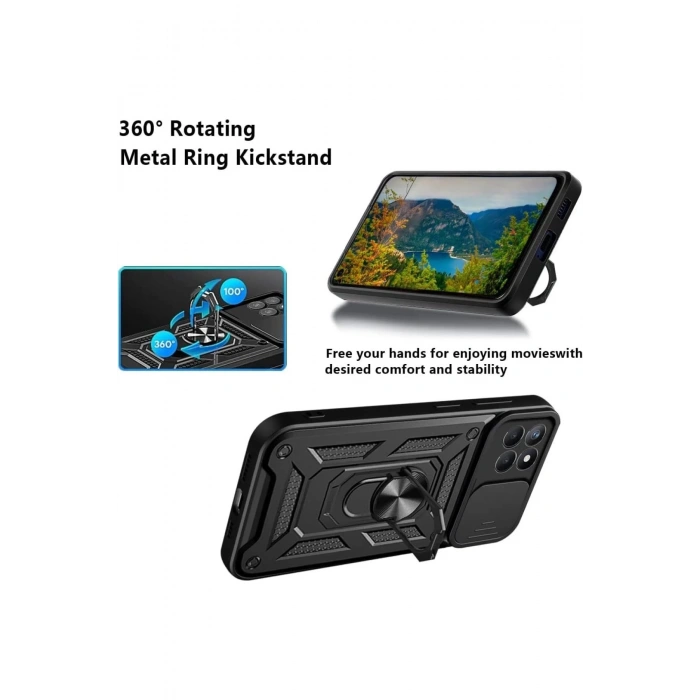 Newface Samsung Galaxy M15 Kılıf Pars Lens Yüzüklü Silikon - Yeşil