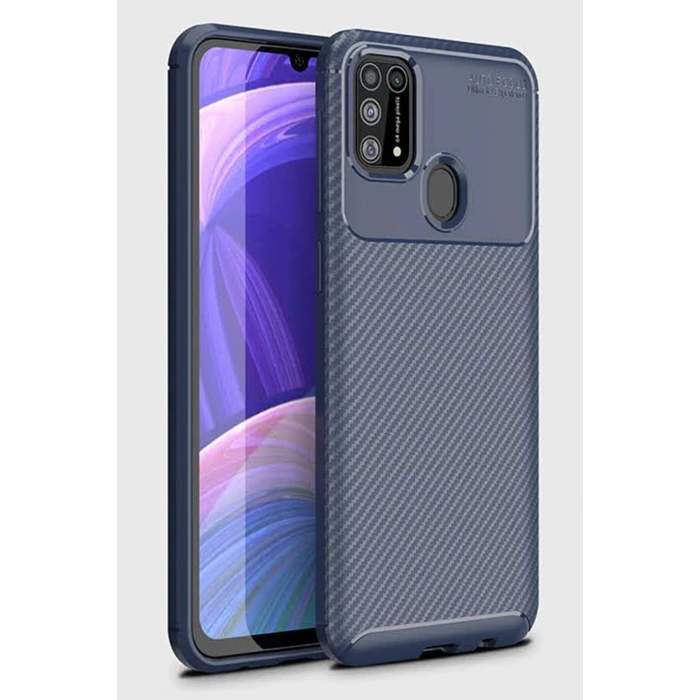 Newface Samsung Galaxy M31 Kılıf Auto Focus Karbon Kapak - Lacivert