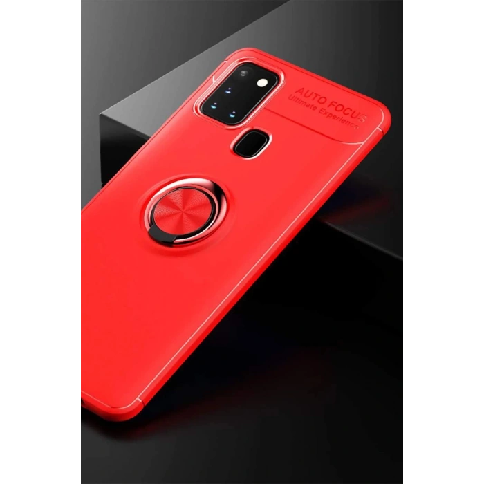 Newface Samsung Galaxy M31 Kılıf Range Yüzüklü Silikon - Kırmızı