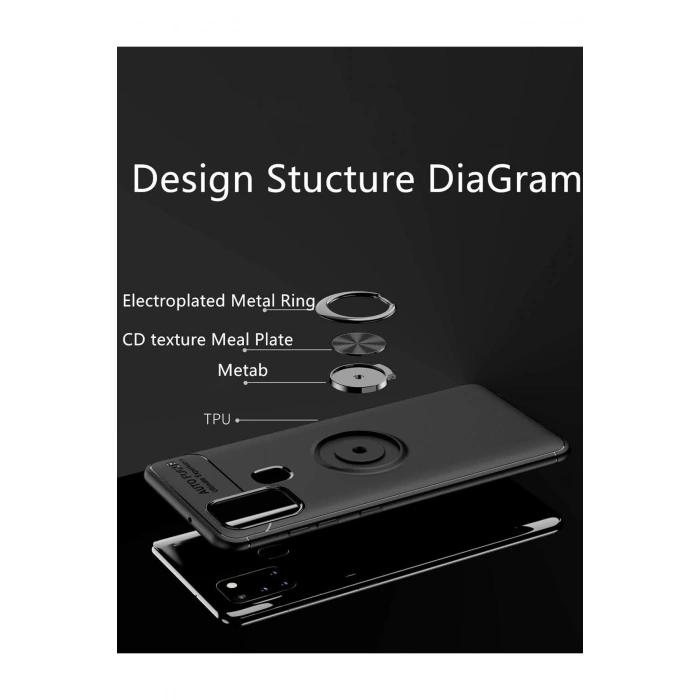 Newface Samsung Galaxy M31 Kılıf Range Yüzüklü Silikon - Siyah