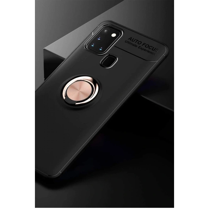 Newface Samsung Galaxy M31 Kılıf Range Yüzüklü Silikon - Siyah-Gold
