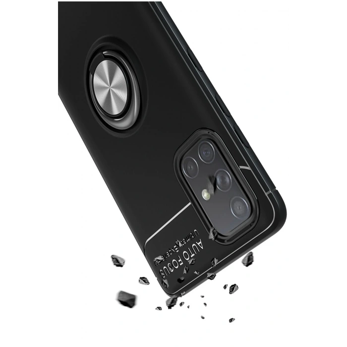 Newface Samsung Galaxy M31S Kılıf Range Yüzüklü Silikon - Siyah-Kırmızı