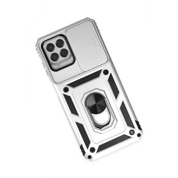 Newface Samsung Galaxy M33 Kılıf Pars Lens Yüzüklü Silikon - Gümüş