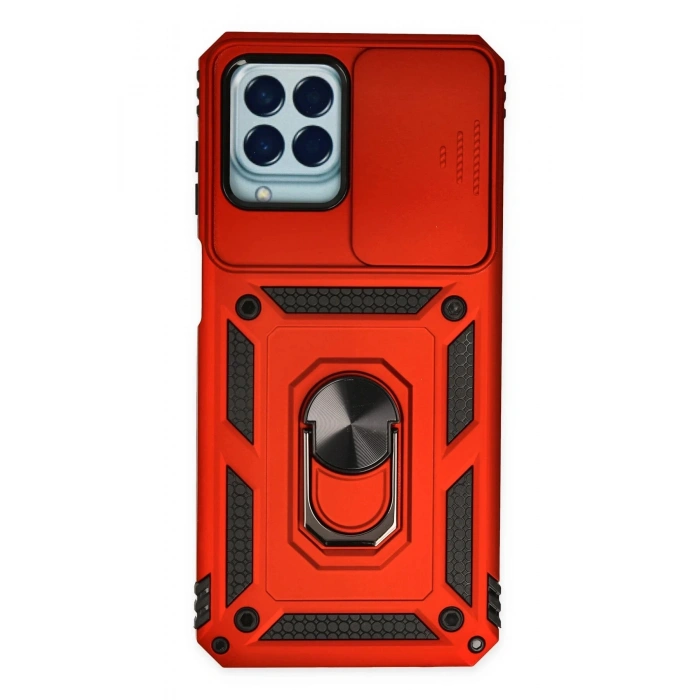 Newface Samsung Galaxy M33 Kılıf Pars Lens Yüzüklü Silikon - Kırmızı