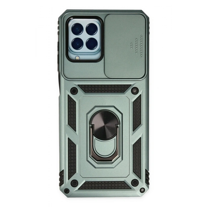 Newface Samsung Galaxy M33 Kılıf Pars Lens Yüzüklü Silikon - Yeşil