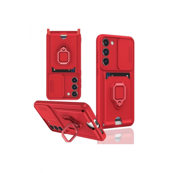 Newface Samsung Galaxy M34 5G Kılıf Zuma Kartvizitli Yüzüklü Silikon - Kırmızı