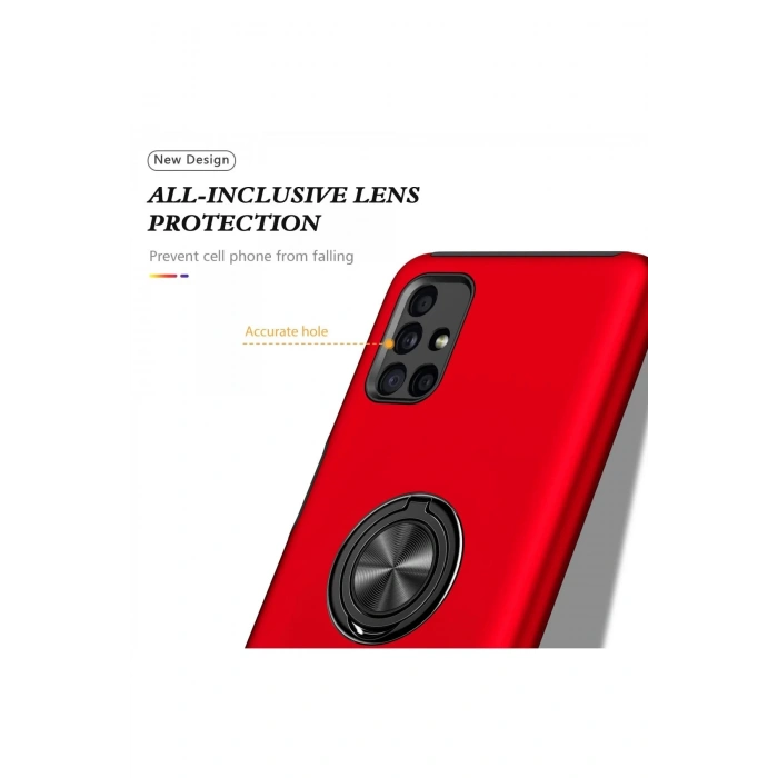 Newface Samsung Galaxy M51 Kılıf Elit Yüzüklü Kapak - Kırmızı