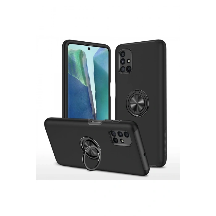 Newface Samsung Galaxy M51 Kılıf Elit Yüzüklü Kapak - Siyah