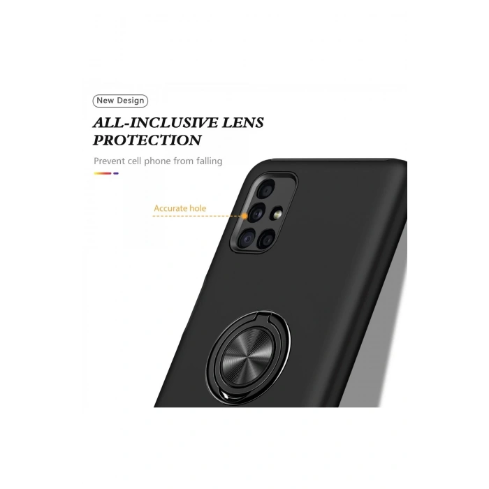 Newface Samsung Galaxy M51 Kılıf Elit Yüzüklü Kapak - Siyah