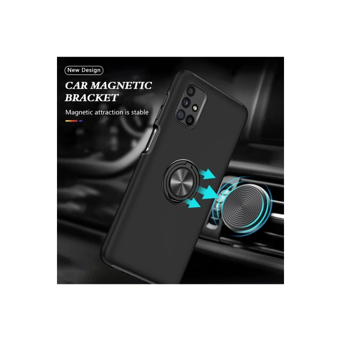 Newface Samsung Galaxy M51 Kılıf Elit Yüzüklü Kapak - Siyah