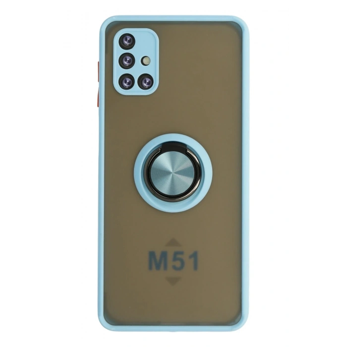 Newface Samsung Galaxy M51 Kılıf Montreal Yüzüklü Silikon Kapak - Buz Mavi