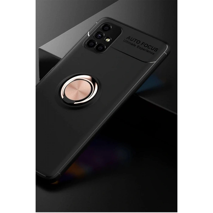 Newface Samsung Galaxy M51 Kılıf Range Yüzüklü Silikon - Siyah-Gold