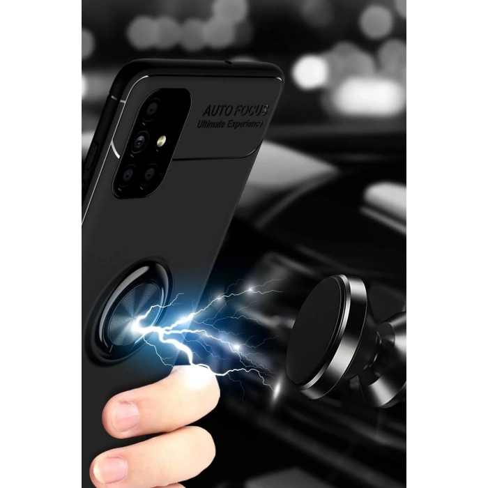 Newface Samsung Galaxy M51 Kılıf Range Yüzüklü Silikon - Siyah-Kırmızı