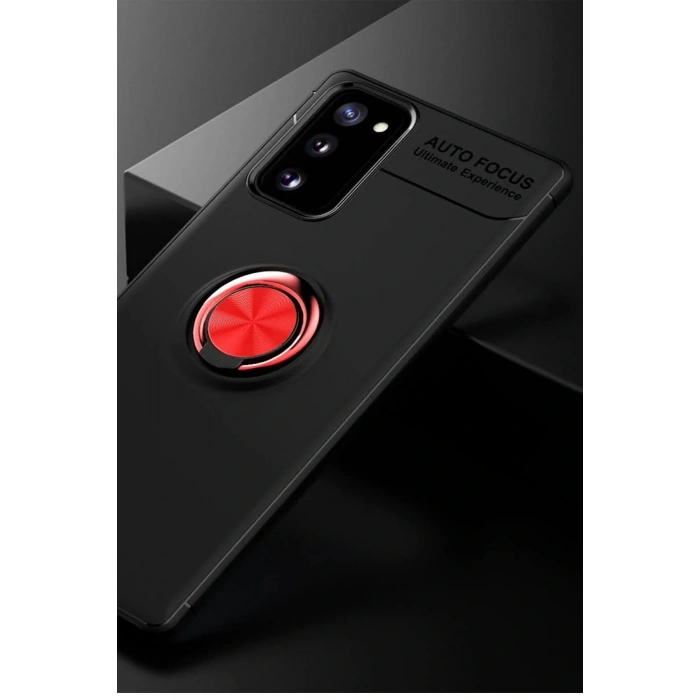 Newface Samsung Galaxy Note 20 Kılıf Range Yüzüklü Silikon - Siyah-Kırmızı