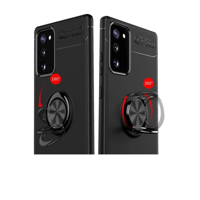 Newface Samsung Galaxy Note 20 Kılıf Range Yüzüklü Silikon - Siyah-Mavi