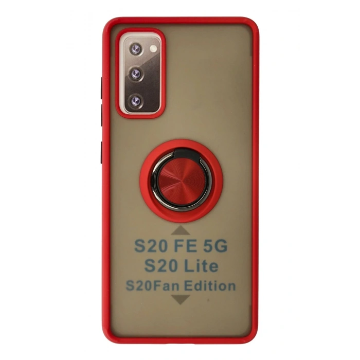 Newface Samsung Galaxy S20 FE Kılıf Montreal Yüzüklü Silikon Kapak - Kırmızı