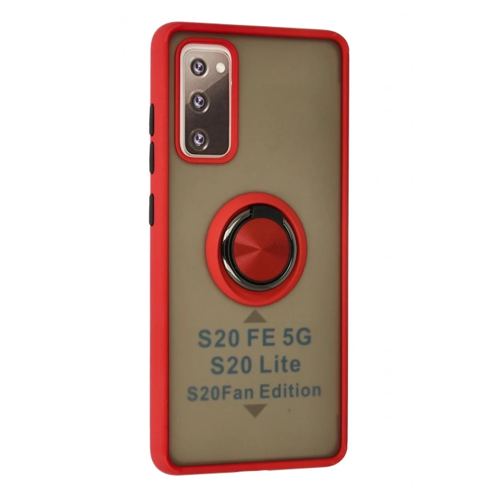Newface Samsung Galaxy S20 FE Kılıf Montreal Yüzüklü Silikon Kapak - Kırmızı