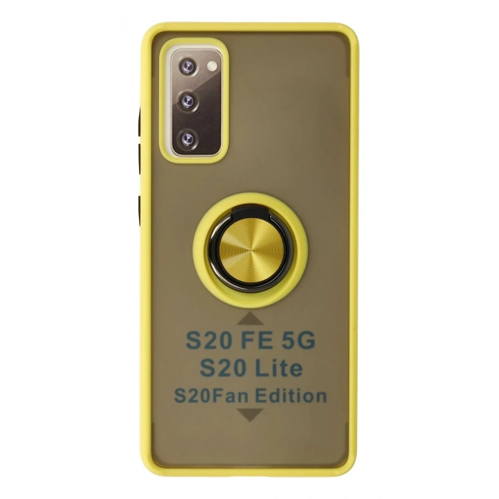 Newface Samsung Galaxy S20 FE Kılıf Montreal Yüzüklü Silikon Kapak - Sarı