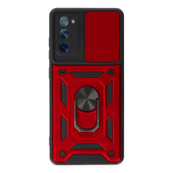 Newface Samsung Galaxy S20 FE Kılıf Pars Lens Yüzüklü Silikon - Kırmızı