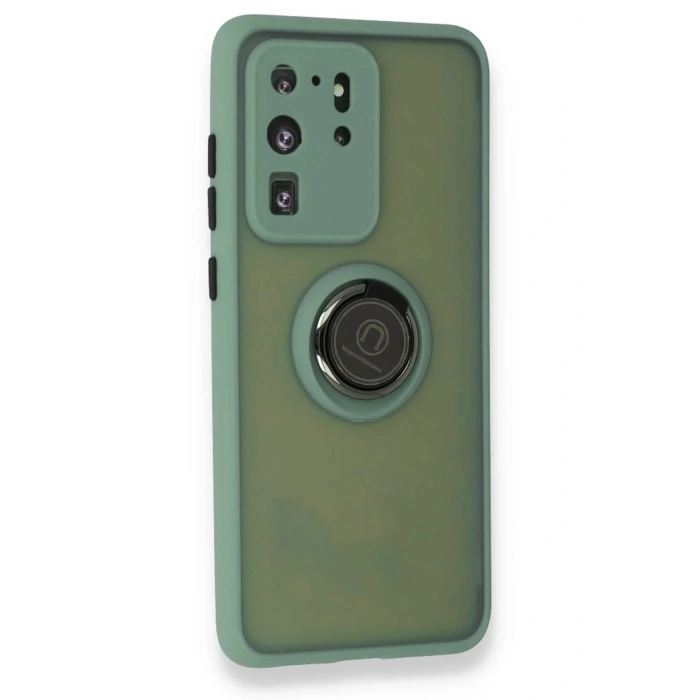 Newface Samsung Galaxy S20 Ultra Kılıf Montreal Yüzüklü Silikon Kapak - Yeşil