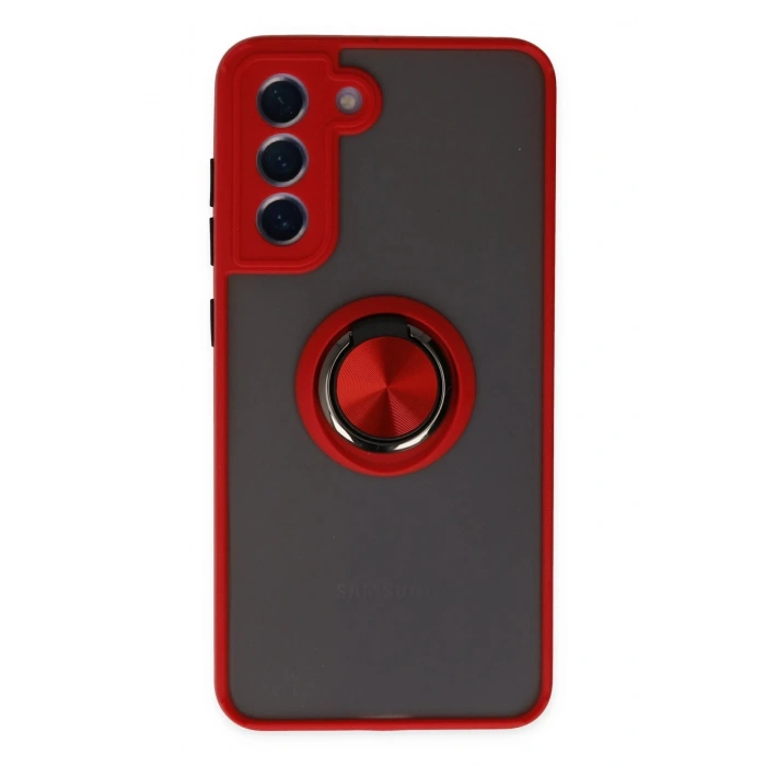 Newface Samsung Galaxy S21 FE Kılıf Montreal Yüzüklü Silikon Kapak - Kırmızı