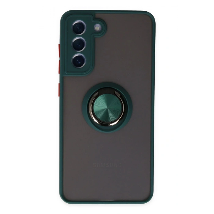 Newface Samsung Galaxy S21 FE Kılıf Montreal Yüzüklü Silikon Kapak - Yeşil