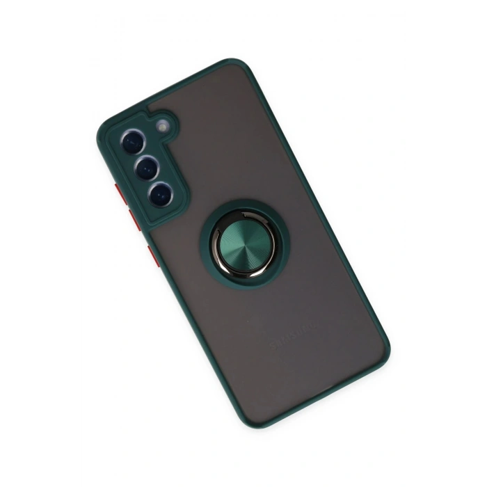 Newface Samsung Galaxy S21 FE Kılıf Montreal Yüzüklü Silikon Kapak - Yeşil