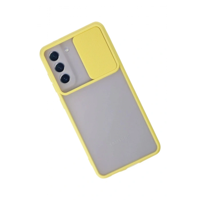 Newface Samsung Galaxy S21 FE Kılıf Palm Buzlu Kamera Sürgülü Silikon - Sarı