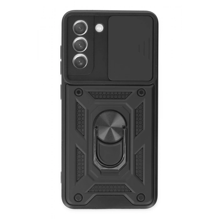 Newface Samsung Galaxy S21 FE Kılıf Pars Lens Yüzüklü Silikon - Siyah