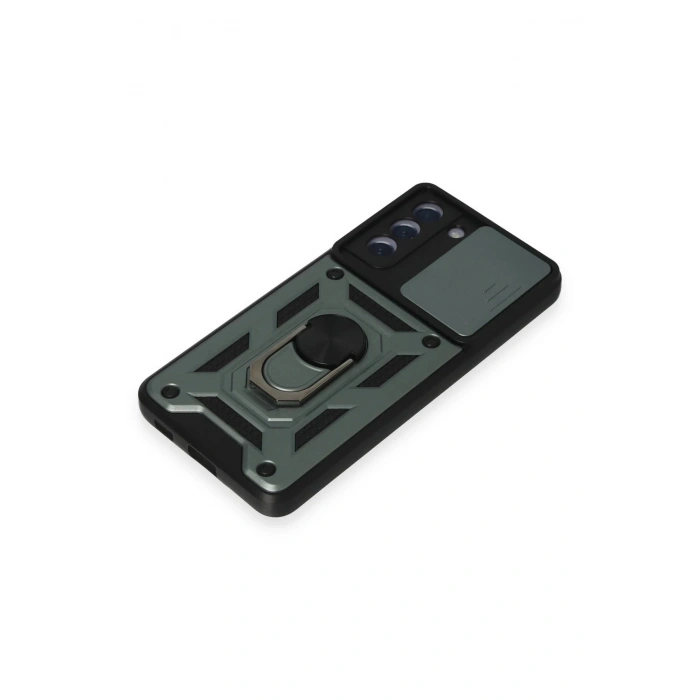 Newface Samsung Galaxy S21 FE Kılıf Pars Lens Yüzüklü Silikon - Yeşil