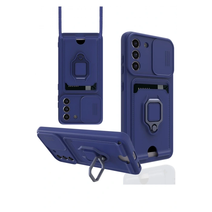 Newface Samsung Galaxy S21 FE Kılıf Zuma Kartvizitli Yüzüklü Silikon - Lacivert