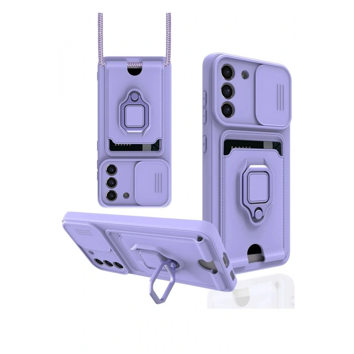 Newface Samsung Galaxy S21 FE Kılıf Zuma Kartvizitli Yüzüklü Silikon - Lila