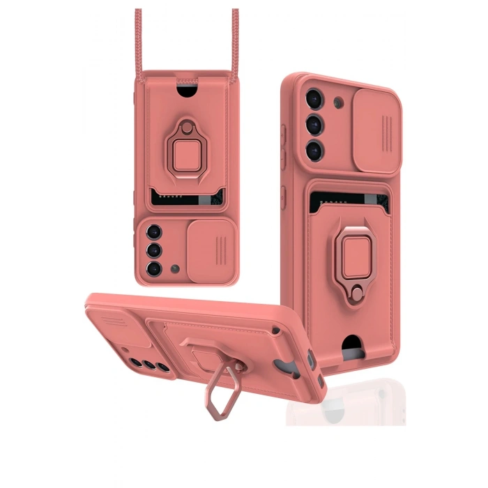 Newface Samsung Galaxy S21 FE Kılıf Zuma Kartvizitli Yüzüklü Silikon - Pembe