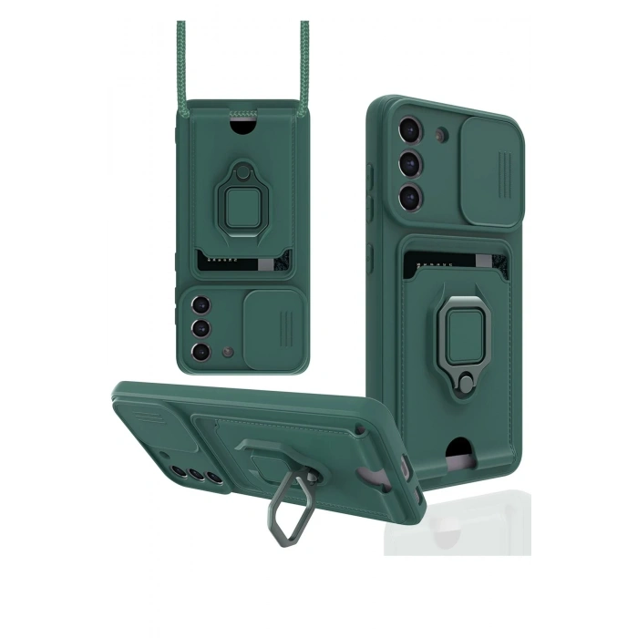 Newface Samsung Galaxy S21 FE Kılıf Zuma Kartvizitli Yüzüklü Silikon - Yeşil