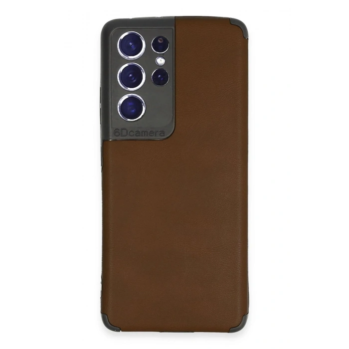 Newface Samsung Galaxy S21 Ultra Kılıf Loop Deri Silikon - Kahverengi