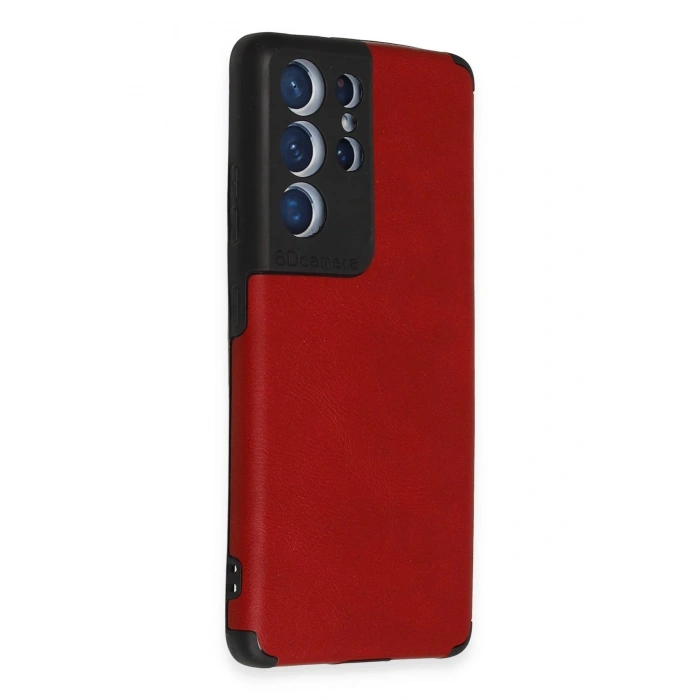 Newface Samsung Galaxy S21 Ultra Kılıf Loop Deri Silikon - Kırmızı