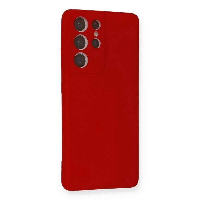 Newface Samsung Galaxy S21 Ultra Kılıf Nano içi Kadife Silikon - Kırmızı
