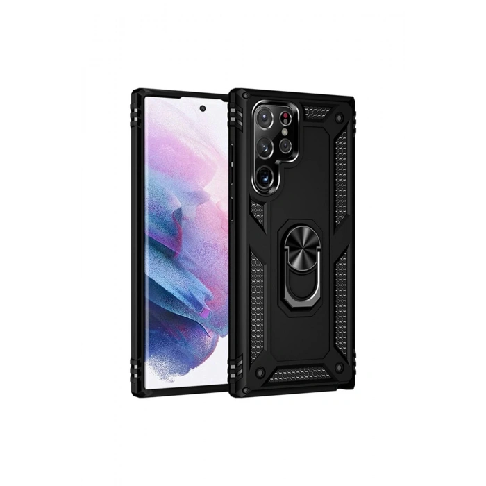 Newface Samsung Galaxy S21 Ultra Kılıf Sofya Yüzüklü Silikon Kapak - Siyah