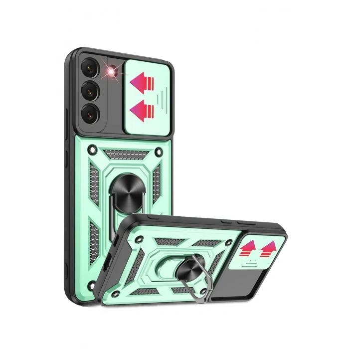 Newface Samsung Galaxy S22 Kılıf Pars Lens Yüzüklü Silikon - Yeşil