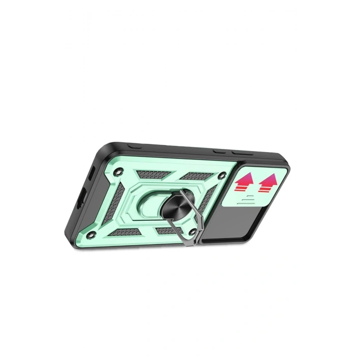 Newface Samsung Galaxy S22 Kılıf Pars Lens Yüzüklü Silikon - Yeşil