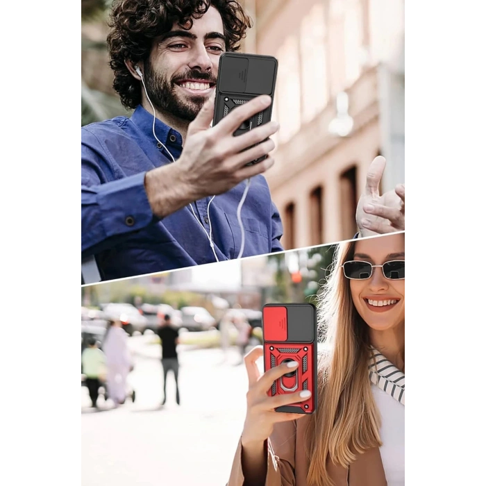 Newface Samsung Galaxy S22 Kılıf Pars Lens Yüzüklü Silikon - Yeşil