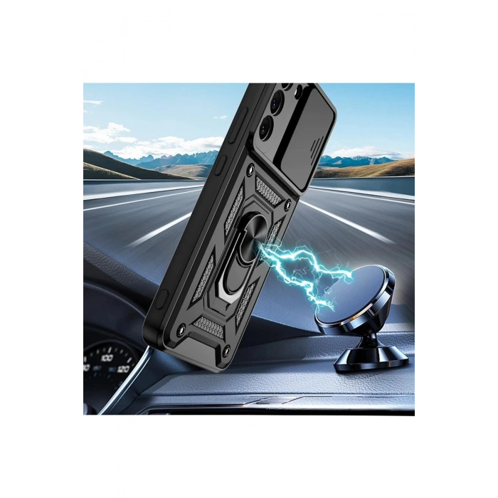 Newface Samsung Galaxy S22 Kılıf Pars Lens Yüzüklü Silikon - Yeşil