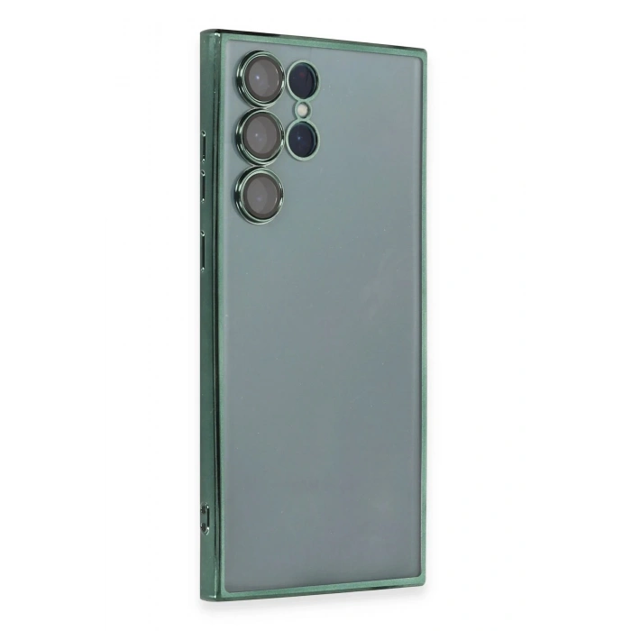 Newface Samsung Galaxy S22 Ultra Kılıf Razer Lensli Silikon - Yeşil