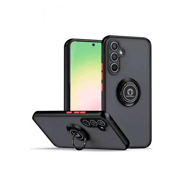Newface Samsung Galaxy S23 FE Kılıf Montreal Yüzüklü Silikon Kapak - Siyah