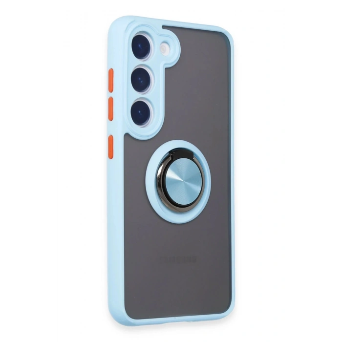Newface Samsung Galaxy S23 Kılıf Montreal Yüzüklü Silikon Kapak - Buz Mavi
