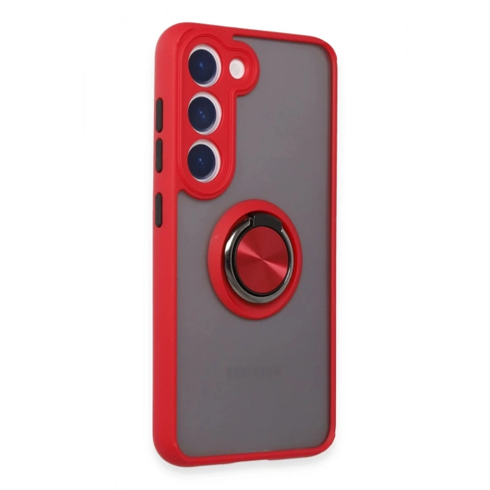 Newface Samsung Galaxy S23 Kılıf Montreal Yüzüklü Silikon Kapak - Kırmızı