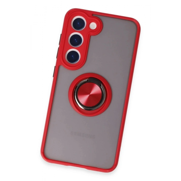 Newface Samsung Galaxy S23 Kılıf Montreal Yüzüklü Silikon Kapak - Kırmızı