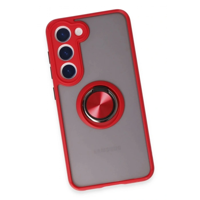 Newface Samsung Galaxy S23 Kılıf Montreal Yüzüklü Silikon Kapak - Kırmızı