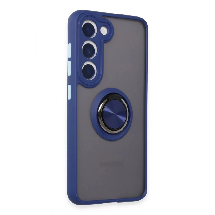 Newface Samsung Galaxy S23 Kılıf Montreal Yüzüklü Silikon Kapak - Lacivert