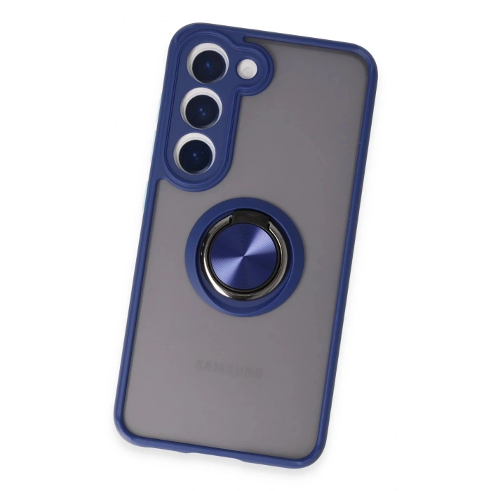 Newface Samsung Galaxy S23 Kılıf Montreal Yüzüklü Silikon Kapak - Lacivert